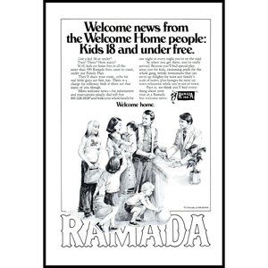 1974 Ramada Inn Hotels Vintage Print Ad Family Vacation Wall Art Decor
